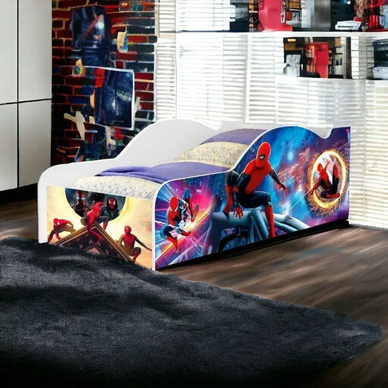 Cama Solteiro Carro Spider Infantil com Colchão MDF Branco Cambel Móveis