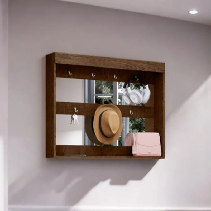 Espelheira Randi em MDF com Prateleira e Ganchos 100cm Marrom Malbec - Malbec - Casa E Construção