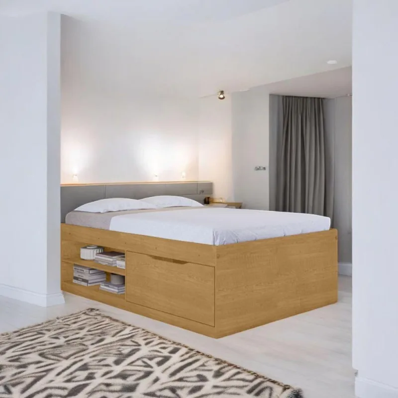 Cama Box Casal Penélope com Sapateira e Prateleiras Marrom Naturalle - Naturalle