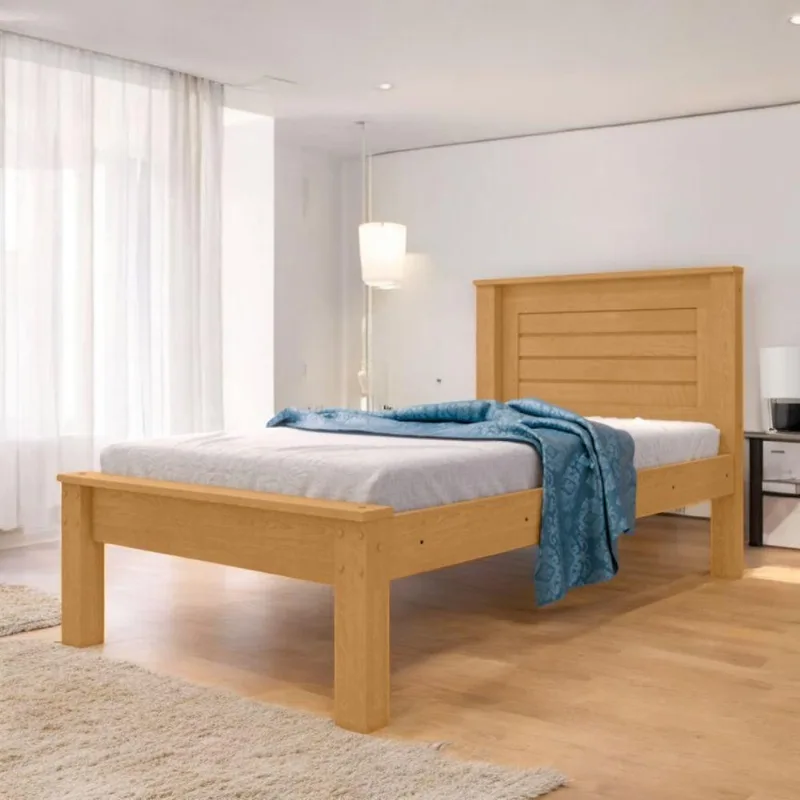 Cama Solteiro Luz com Colchão em MDF-MDP Marrom Confortável e Moderna Naturalle