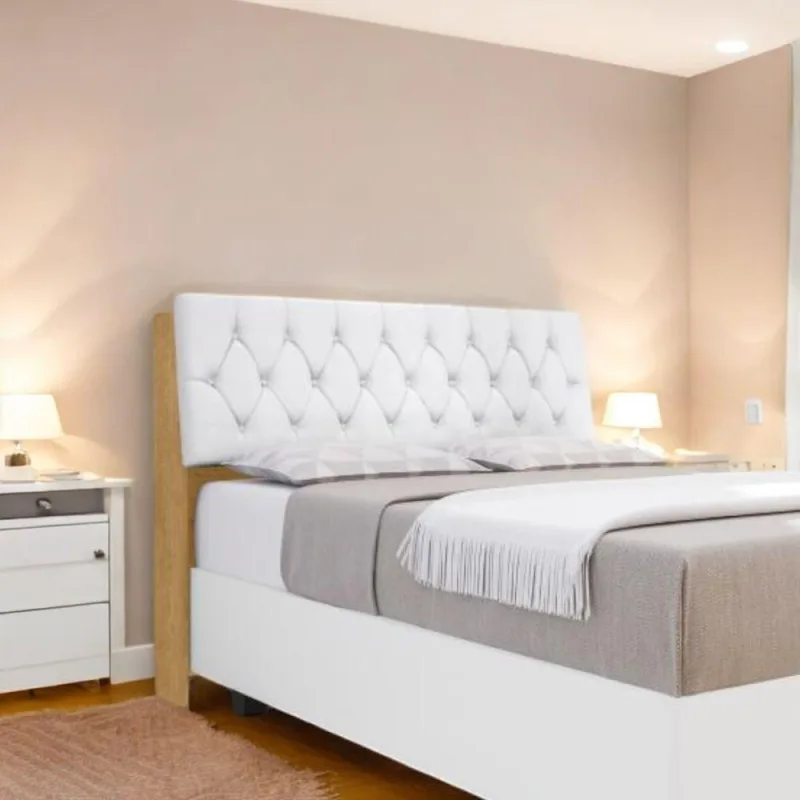 Cabeceira Yasminne Casal Estofada com Capitonê MDF-MDP Branco Naturalle - Naturalle