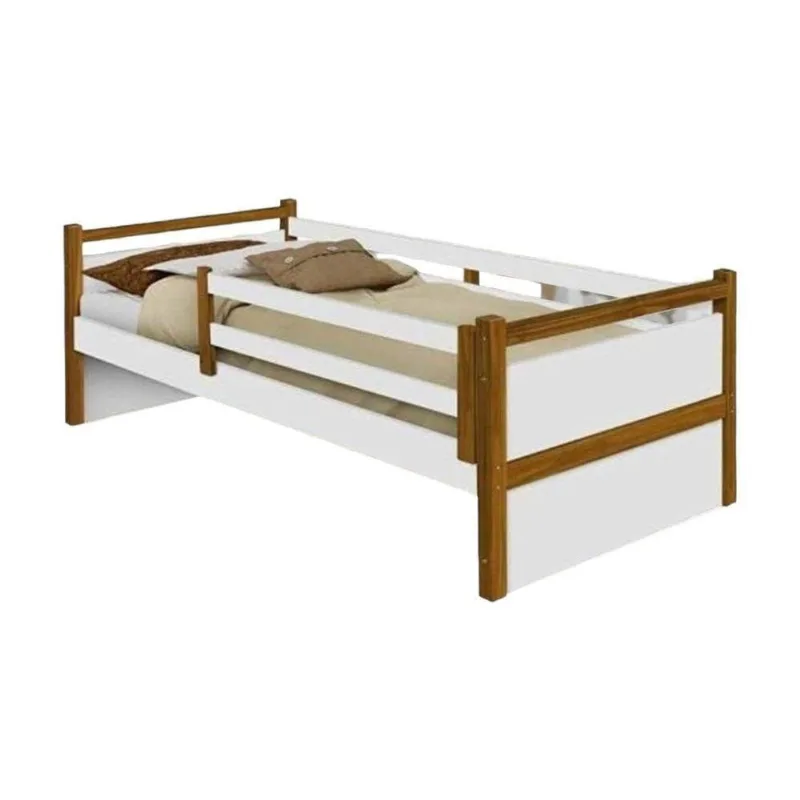 Cama Solteiro Bianca com Colchão em MDF Branco e Mel com Estrado de Madeira Pinus