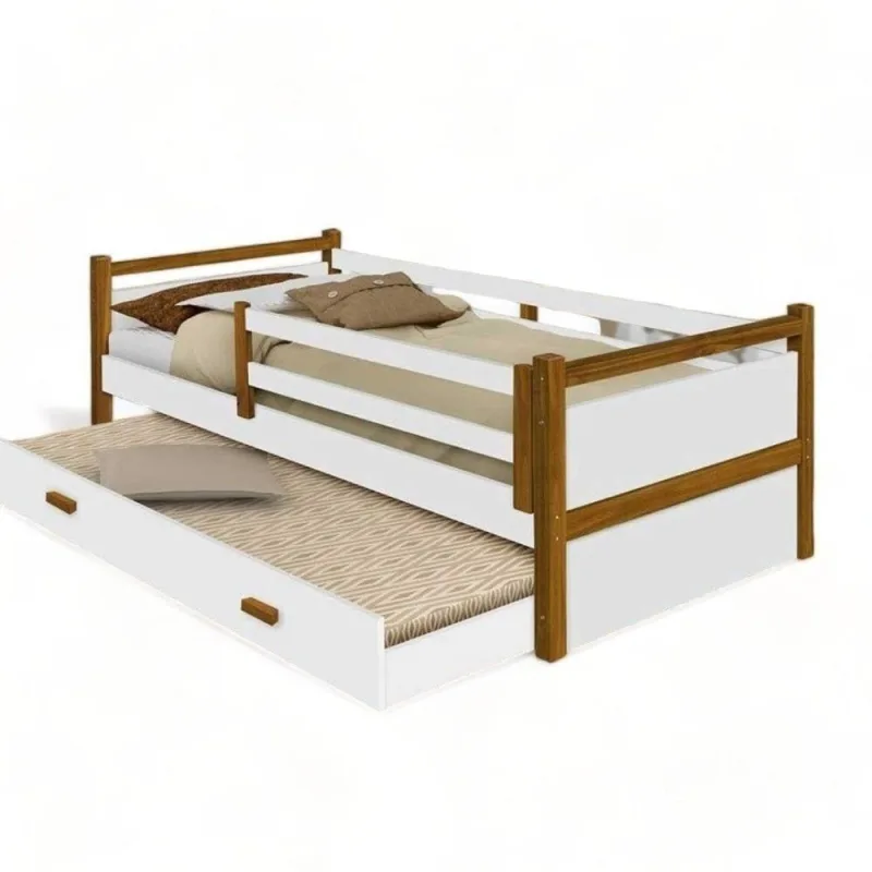 Cama com Auxiliar Solteiro Bianca em MDF Branco e Mel Ideal Decor - OUTRAS - Móveis
