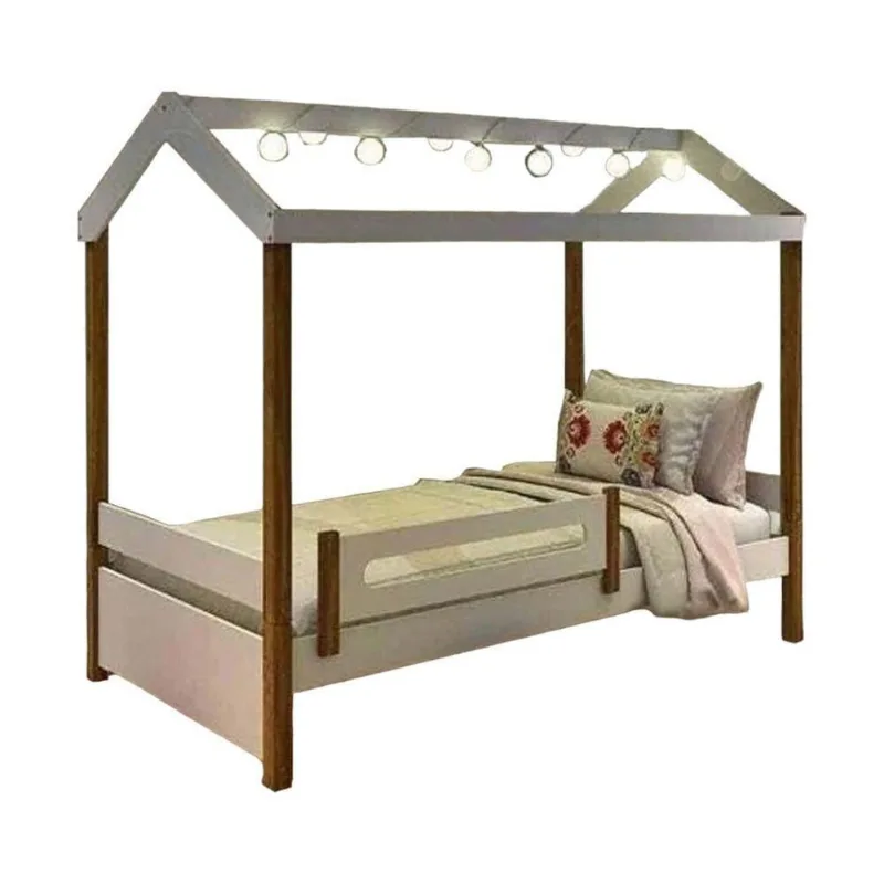 Cama Solteiro Eliz com Led e Colchão Estrutura MDF 15mm Branco para Colchão 88x188cm
