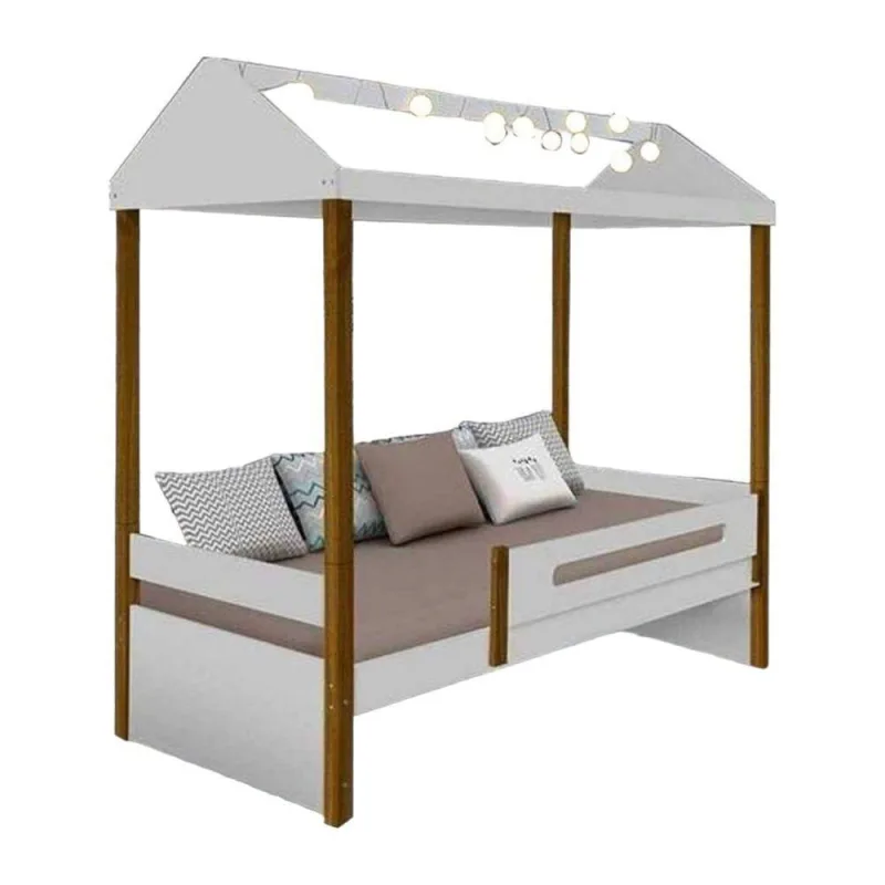 Cama Solteiro Sara com Colchão e Led em MDF Branco Sara Enxovais - Sara Enxovais