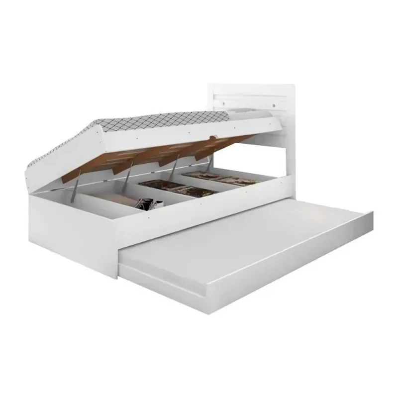 Cama Baú Solteiro Larissa com Auxiliar MDF-MDP Branco Framar - Framar