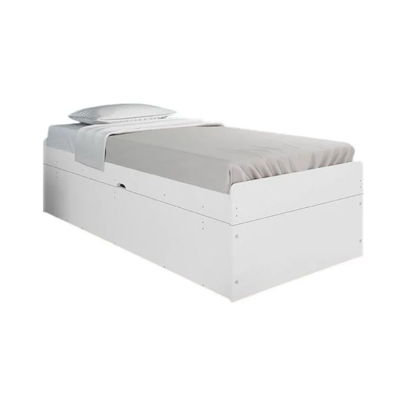 Cama Solteiro Camila com Baú e Colchão MDF-MDP Branco Framar Móveis