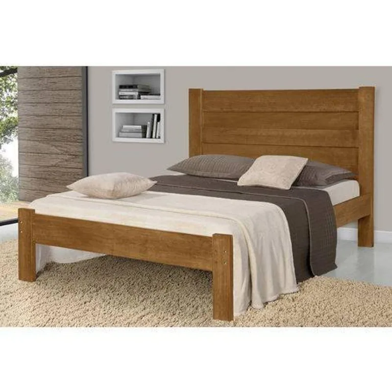 Cama De Casal Madeira Maciça Lara Castanho