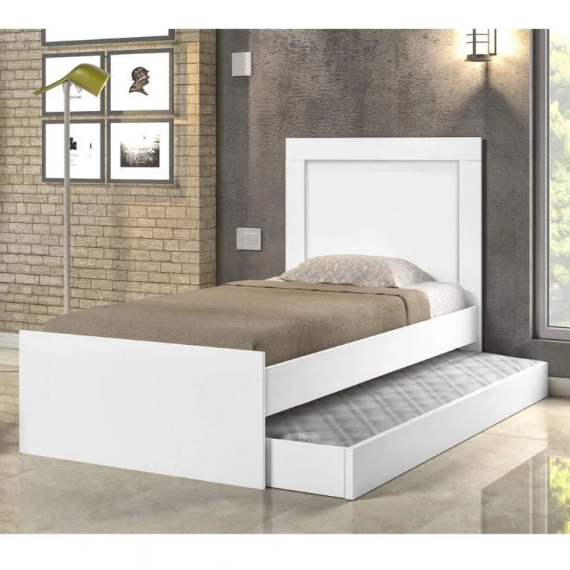 Cama Box Solteiro Luara com Cama Auxiliar e 2 Colchões Branco Cambel Móveis - Cambel Moveis