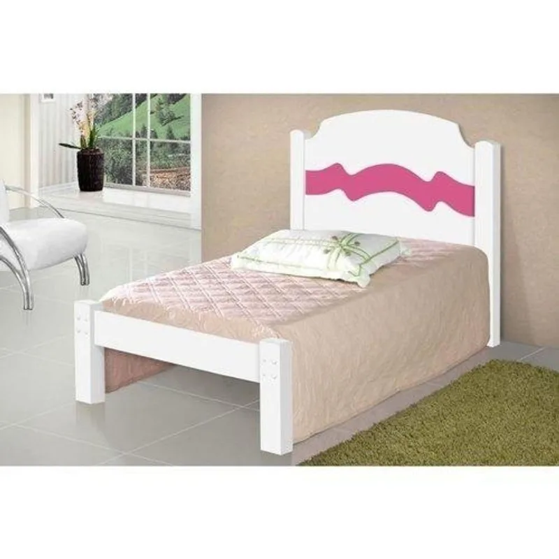 Cama Iris Solteiro 0,88cm Branco/rosa Com Colchão- Cambel