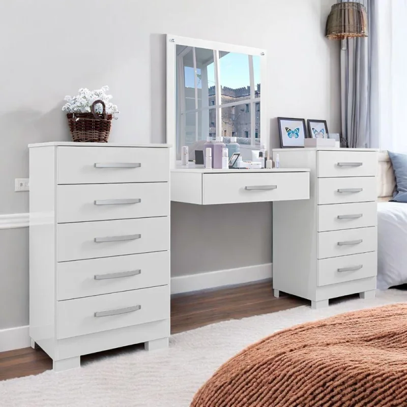 Conjunto para Quarto de Cômodas e Penteadeira Conjunto Floratta 5 Gavetas Branco Floratta Joias - Floratta Joias - Bebês