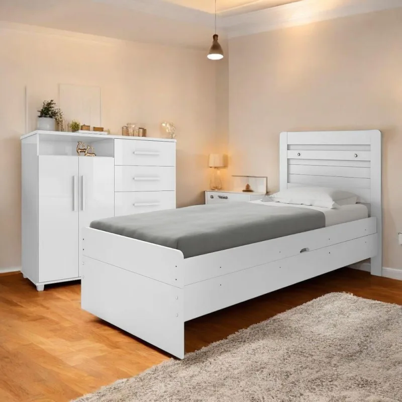 Cama Box com Colchão e Cômoda Solteiro Larissa e Helena Branco Chris Helena - OUTRAS MARCAS