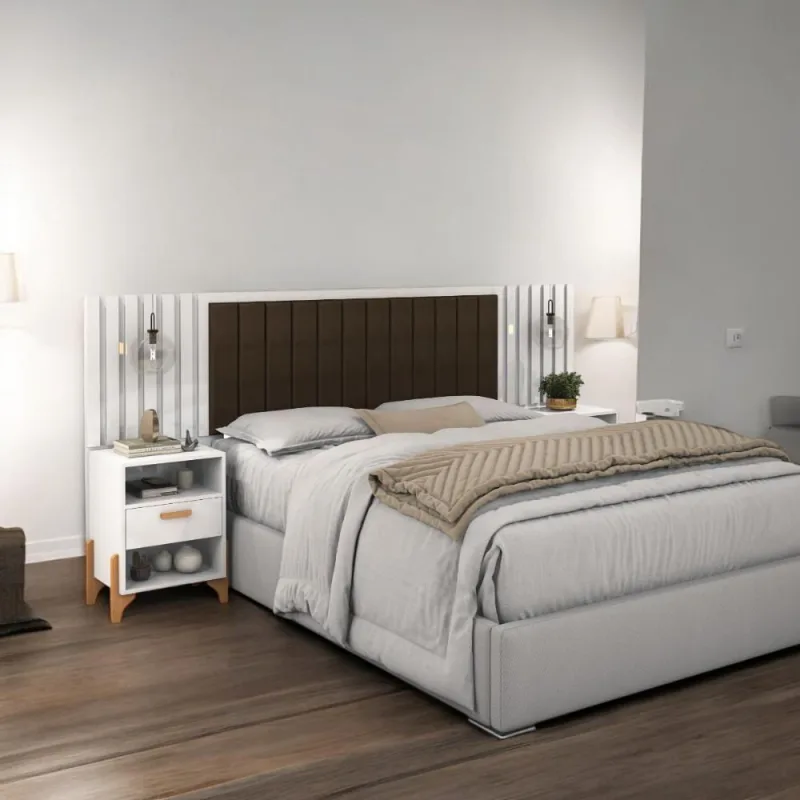 Cabeceira Estofada King Vancouver Branco E Café Ripado - Não Disponível