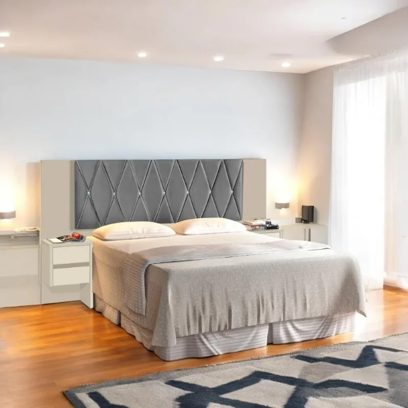 Cabeceira Malibu Casal Painel em MDF-MDP Off White e Cinza Carmolar Móveis