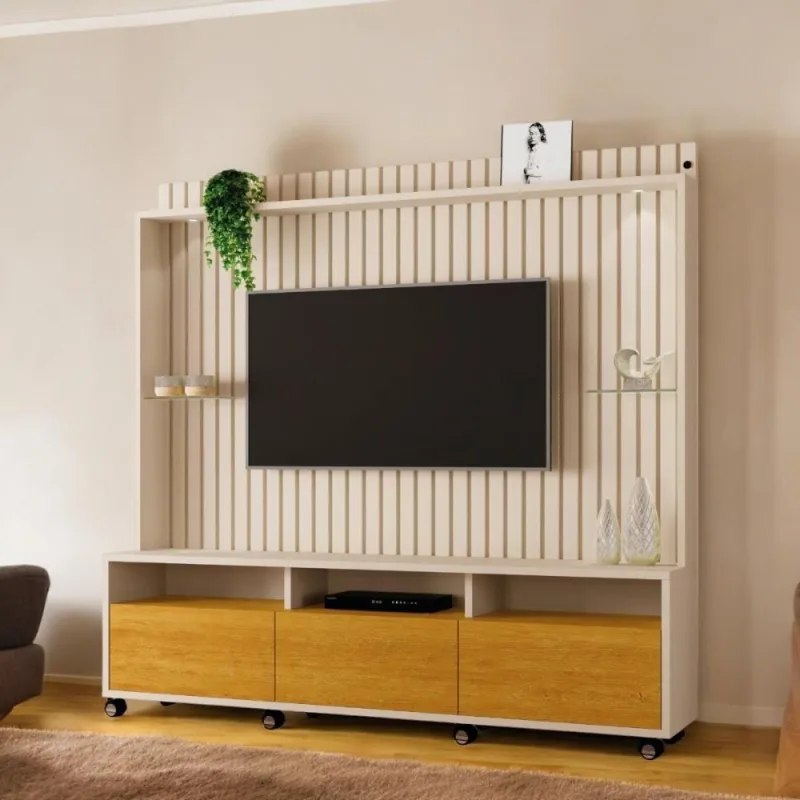 Home Theater Supremo para Tvs Até 60 190cm MDF-MDP Off White e Naturalle Carmolar Móveis - OUTRAS