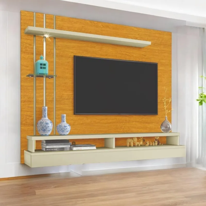 Painel para TV Apolo Até 55 160cm MDF MDP com LED Naturalle e Off White Carmolar Móveis - OUTRAS - Móveis