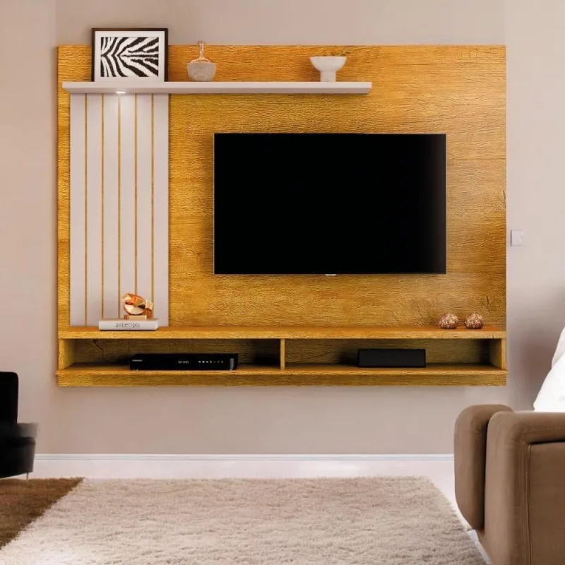 Painel para TV Até 60 Elite 180cm MDF MDP com Iluminação LED Naturalle e Off White Carmolar Móveis - OUTRAS