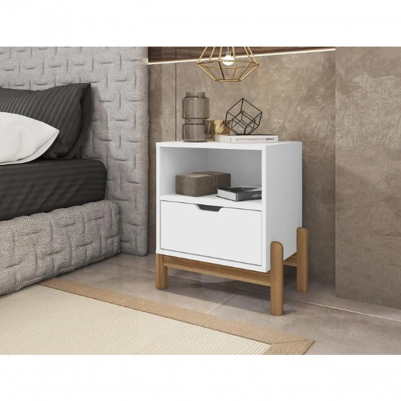 Mesa De Cabeceira C/ Nicho E Gaveteiro Porta Itens Aurora Branco