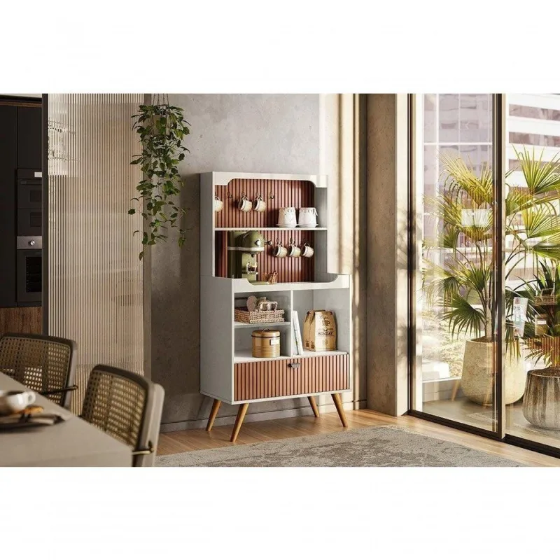 Cantinho Cafe Rubi Off White Perolizado-tauari Ripado - Lukaliam - Lukaliam Móveis