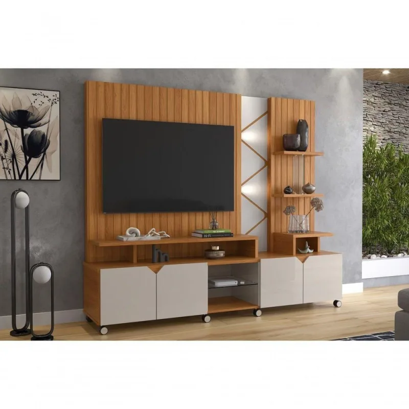 Home Painel para Tv Até 55" Belfast 210cm com 4 Portas Jequitiba-off White Perolizado - OUTRAS MARCAS - Móveis