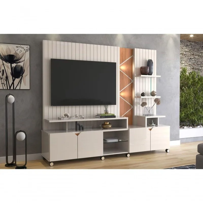 Home Painel para Tv Até 55" Belfast 210cm com 4 Portas Off White Perolizado Jequitiba - OUTRAS MARCAS - Móveis