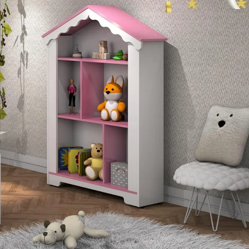 Estante Infantil Casinha Magia Branco Rosa Quarto Decoração - OUTRAS