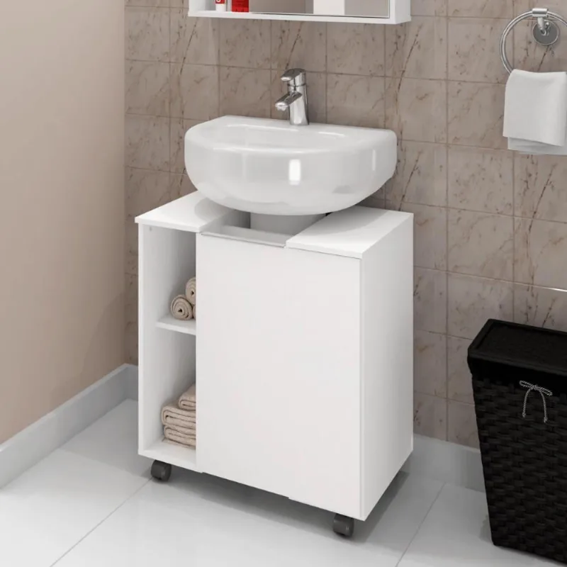 Gabinete Para Banheiro Pequin Com Porta E 6 Nichos Branco