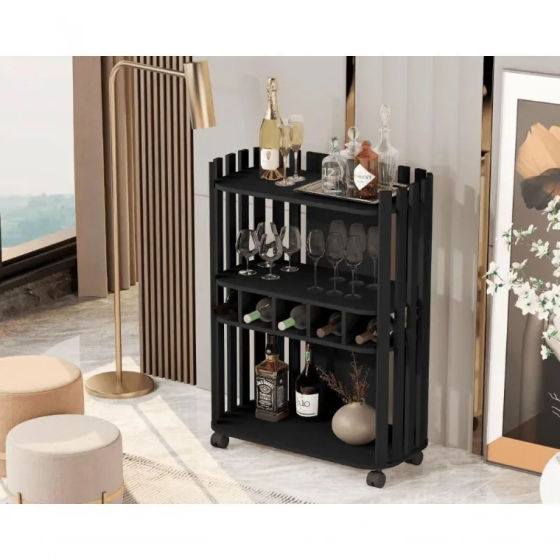 Aparador Luxo com Adega e Prateleiras MDF 118.5CM Preto Ofertamo Móveis - OUTRAS - Móveis