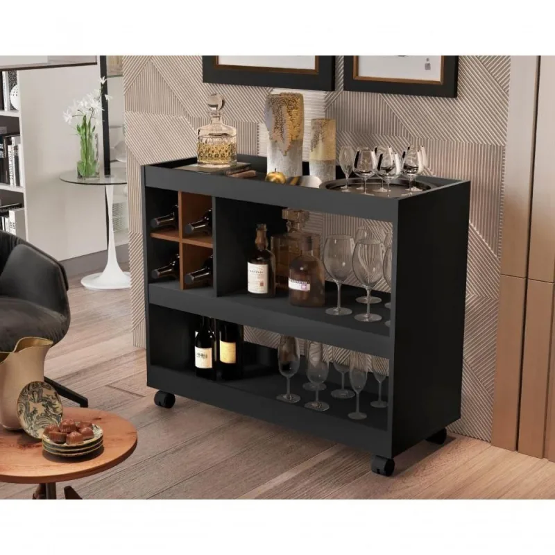 Aparador Adega Bar Com Suporte Para Taças 4050 Preto/nature - OUTRAS