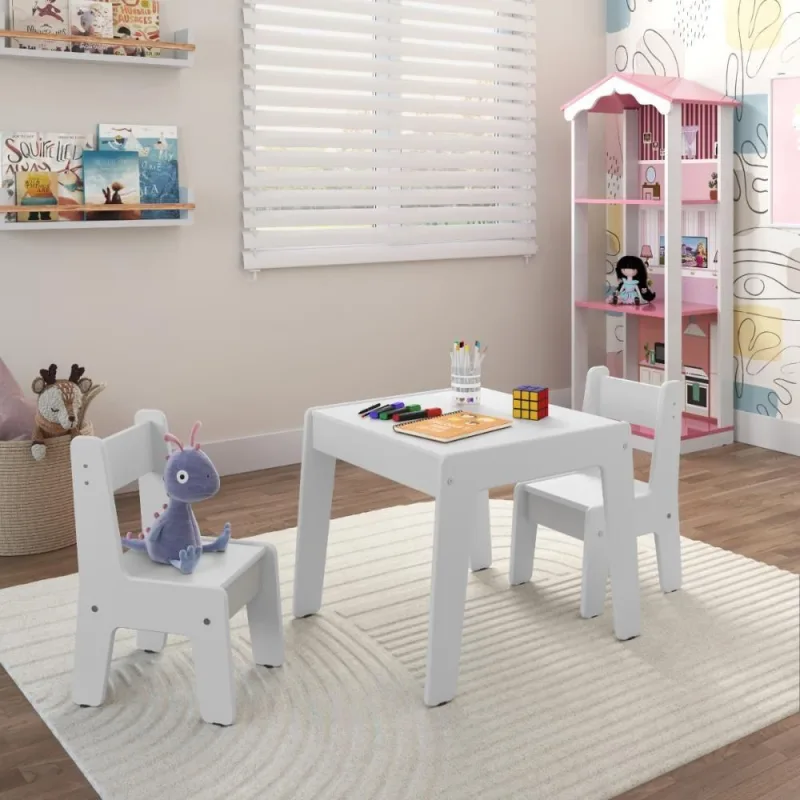 Conjunto De Mesa Infantil Com 2 Cadeiras Mdf Helena Branco Brilho - OUTRAS - Móveis