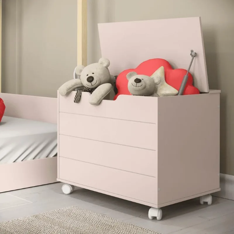 Bau Caixa De Brinquedos Brink Com Tampa E Rodizios Rose