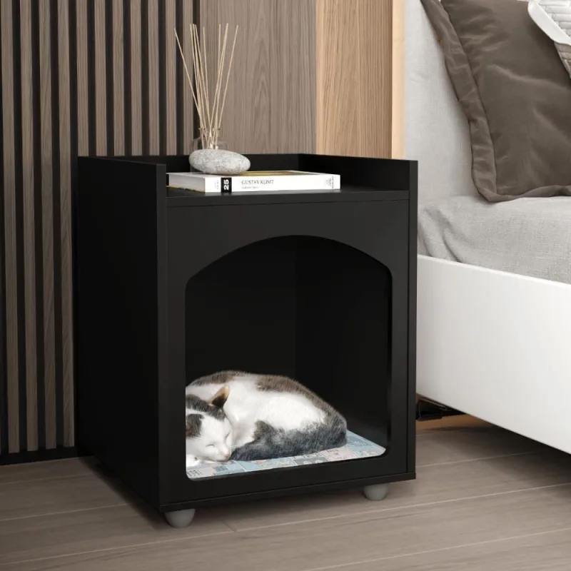 Mesa de Cabeceira Casinha de Pet para Cachorro e Gato MDF-MDP Preto Fosco Ofertamo Móveis - OUTRAS