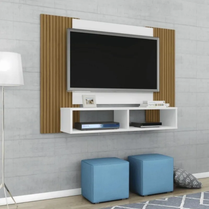 Painel Nilo P/ Tvs 47 Sala De Estar Branco/ripado - OUTRAS - Agro