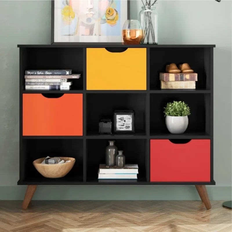 Conjunto Nicho Organizador Zuri Retrô 1 Prateleira 9 Espaços MDP Preto Qmovi