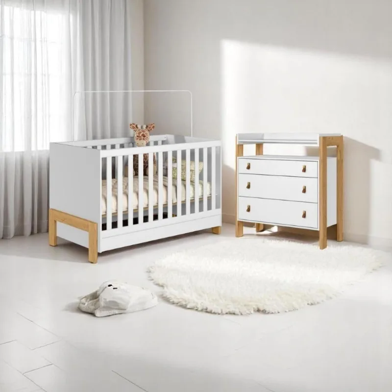 4300 - Berco Mini Cama Fantasia Branco Acetinado (4300.3),4410 - Comoda 3gav C/nicho Fantasia Branco Acetinado (4410.3)