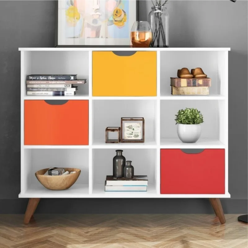 Conjunto Nicho Organizador Kenya Retrô 1 Prateleira 6 Espaços MDP Branco Qmovi
