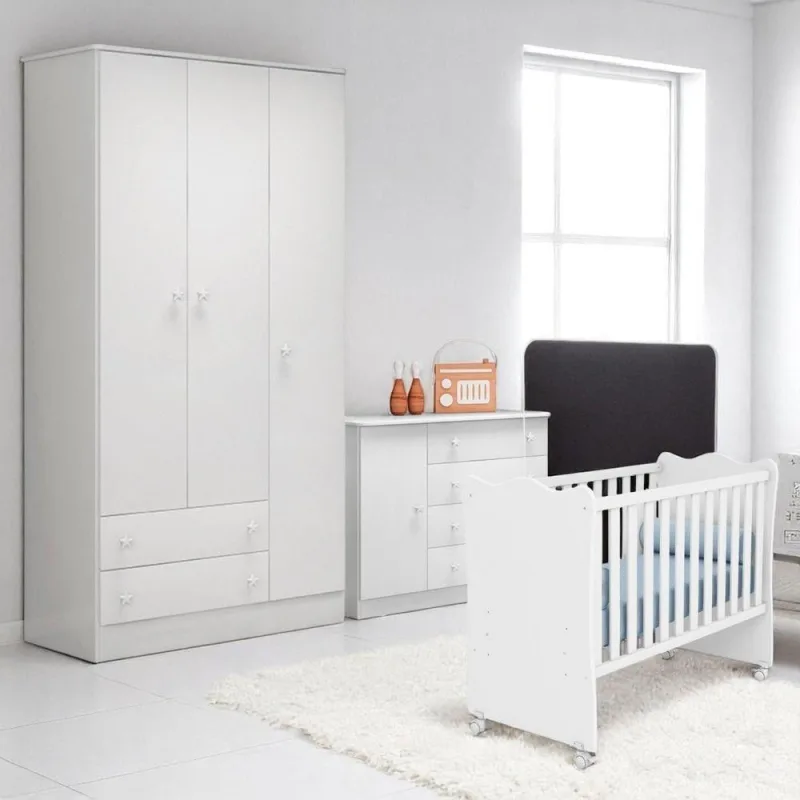 Conjunto Infantil de Quarto Doce Sonho 4 Portas 4 Gavetas MDP Branco Qmovi - Qmovi - Móveis