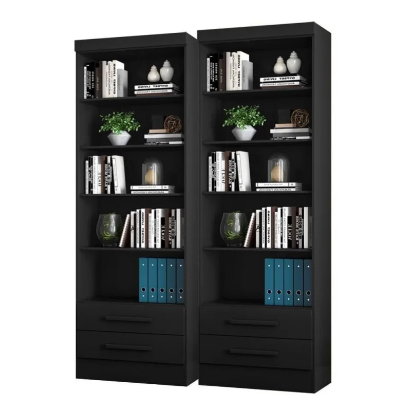 Livreiro Oslo Com Prateleiras Para Livros Preto Fosco (2 Unidades) - Qmovi