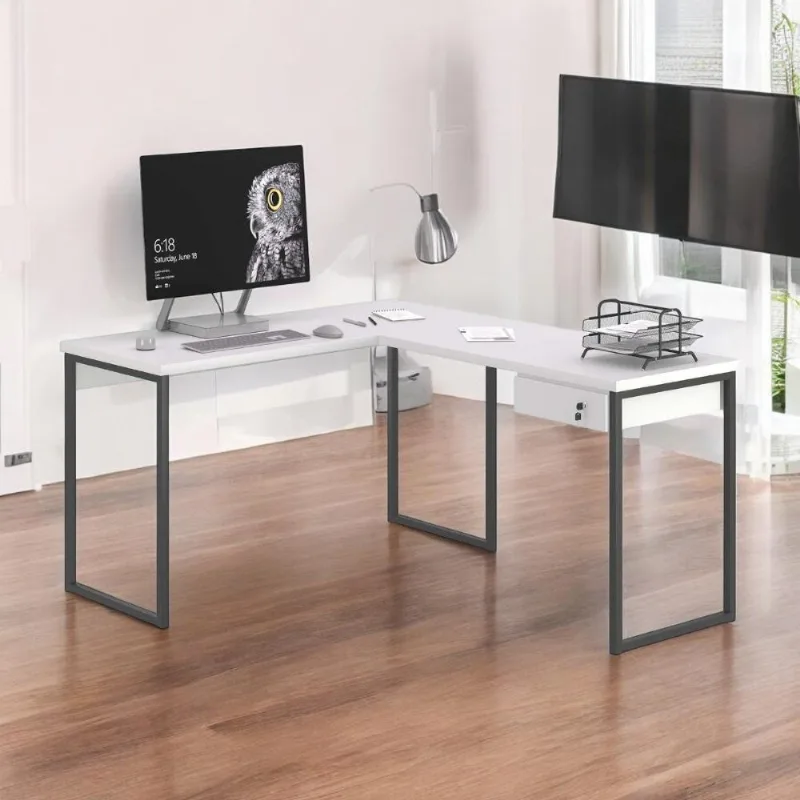 Mesa Home Office Escrivaninha L Industriale Branco Com Gaveteiro