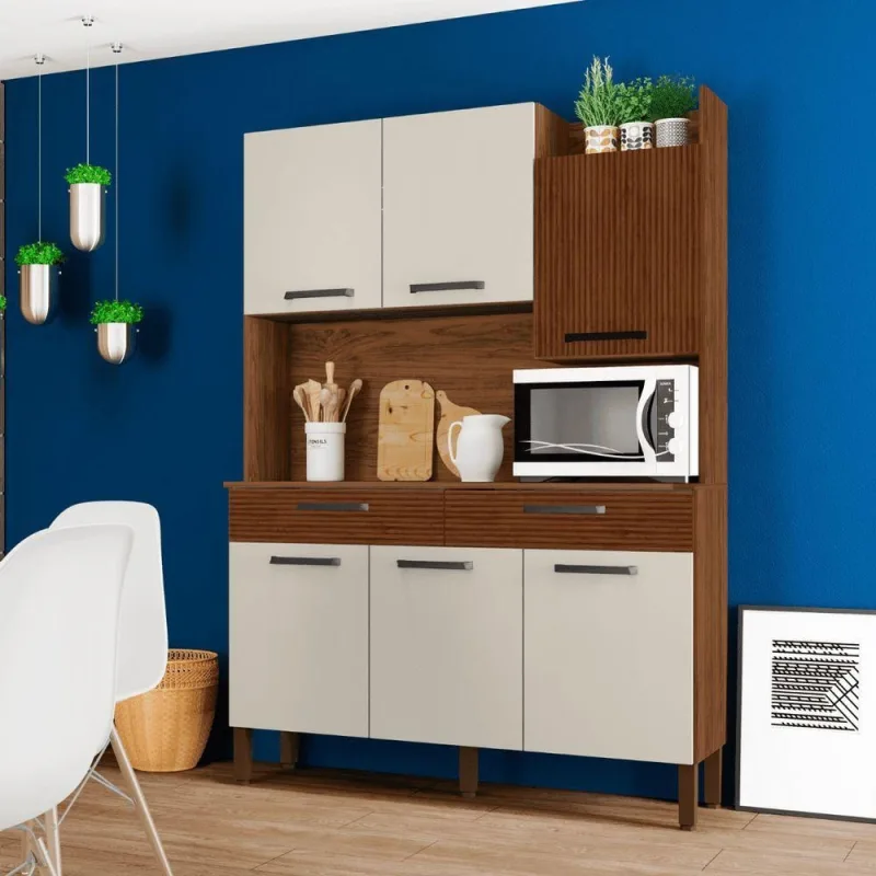 Conjunto de Cozinha Torino 6 Portas 2 Gavetas MDP Ripado Off Nogueira - OUTRAS - Tablets, Ipads E E-readers