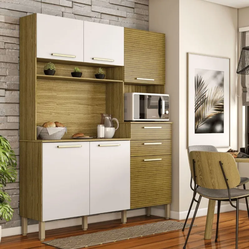 Cozinha Pietra Freijó Supremo Ripado 6 Portas 2 Gavetas MDF-MDP Kit's Paraná - Kit`s Paraná
