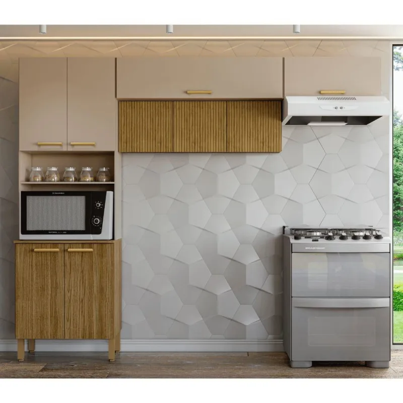Armário de Cozinha Urbino Freijó Vanilla Ripado 9 Portas MDP 260cm Kit's Paraná - Kit`s Paraná - Tablets, Ipads E E-readers