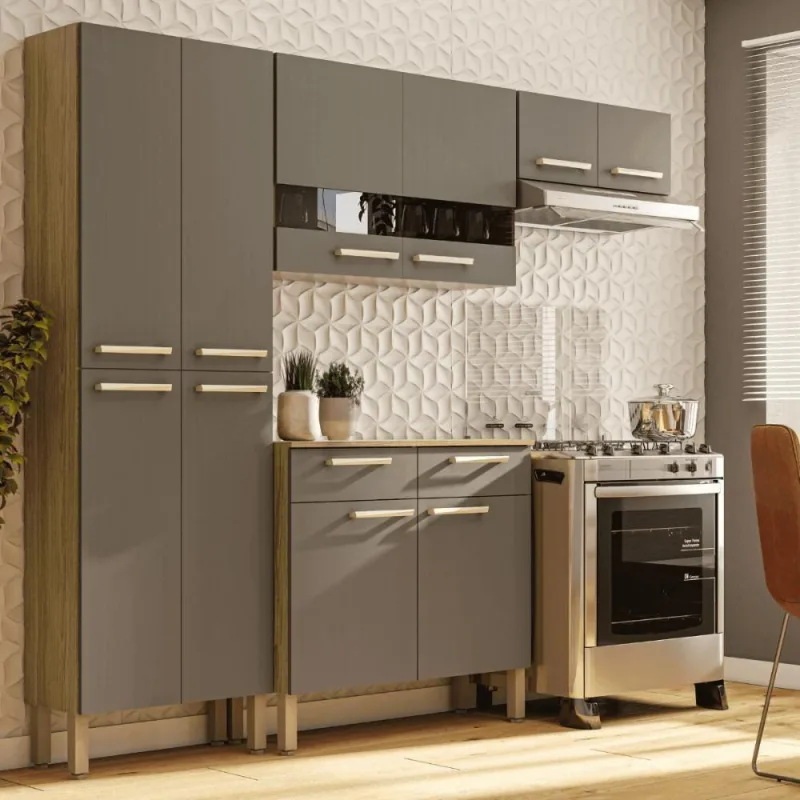 Cozinha Nala C/ Balcão Freijó Gris - Kit`s Paraná - Móveis