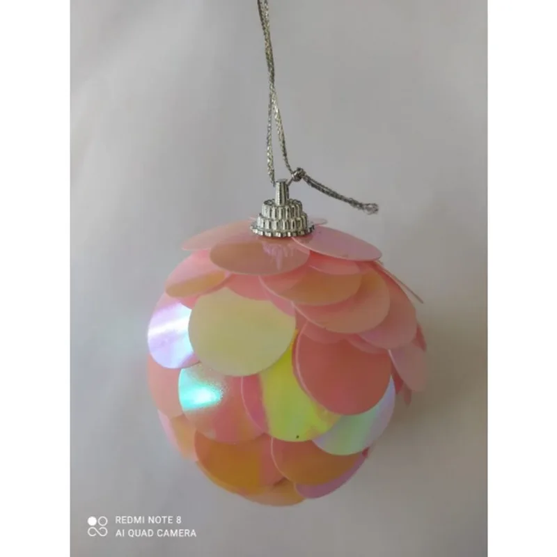 Enfeite Bola Natalina Lantejoula Rosa 6cm