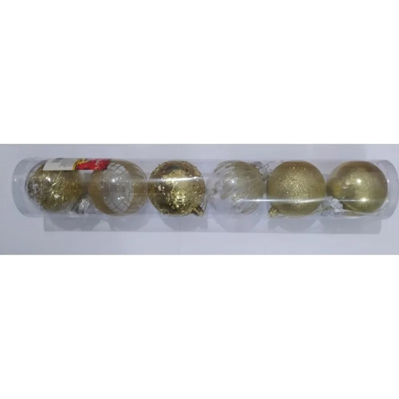 Enfeite Bola Natalina Decorada Dourada 7cm com6