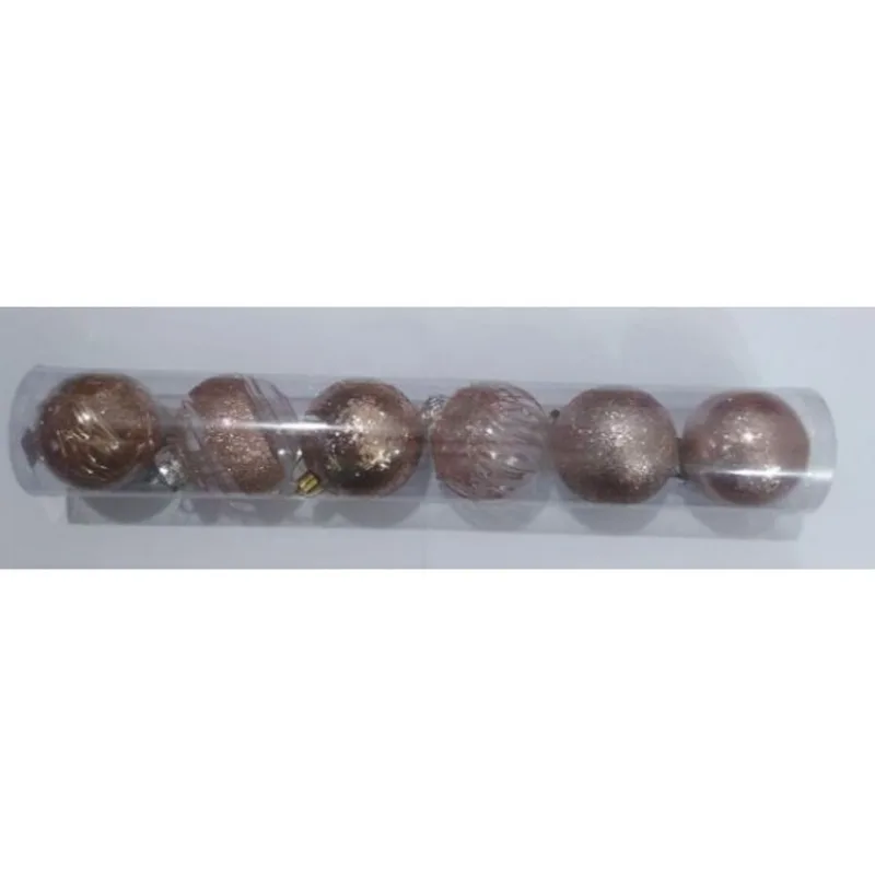 Enfeite Bola Natalina Decorada Rosê 7cm com6