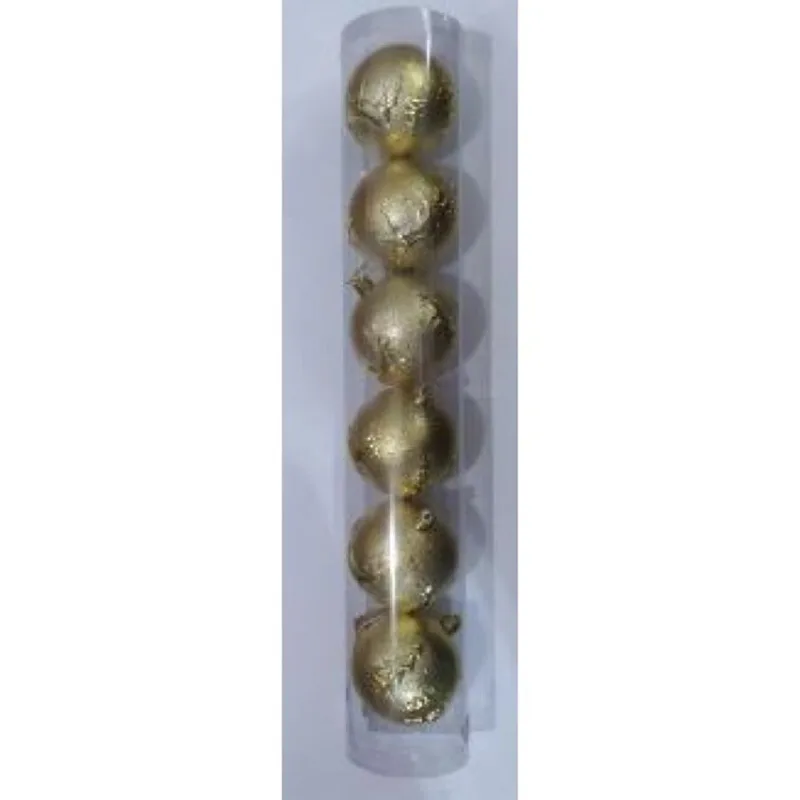 Enfeite Bola Natalina Estampada Dourada 8cm com6