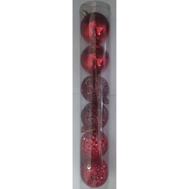 Enfeite Bola Natalina Craquelada Lisa Glitter Vermelha 8cm com6