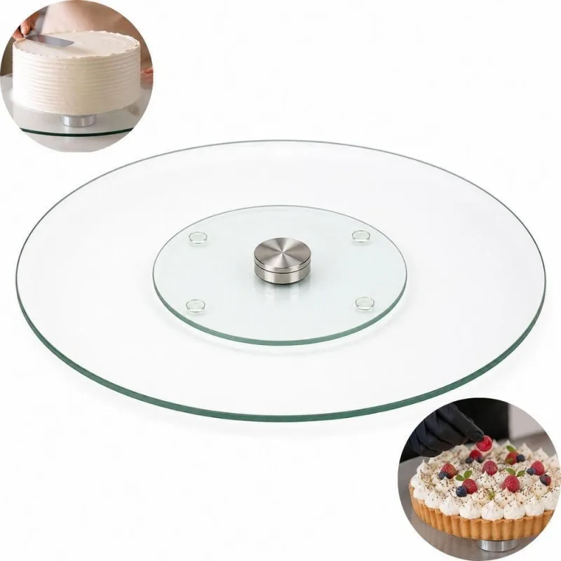 Prato Giratório Bailarina 32cm em Vidro e Aço Inox para Confeitaria Transparente Yeet - OUTRAS