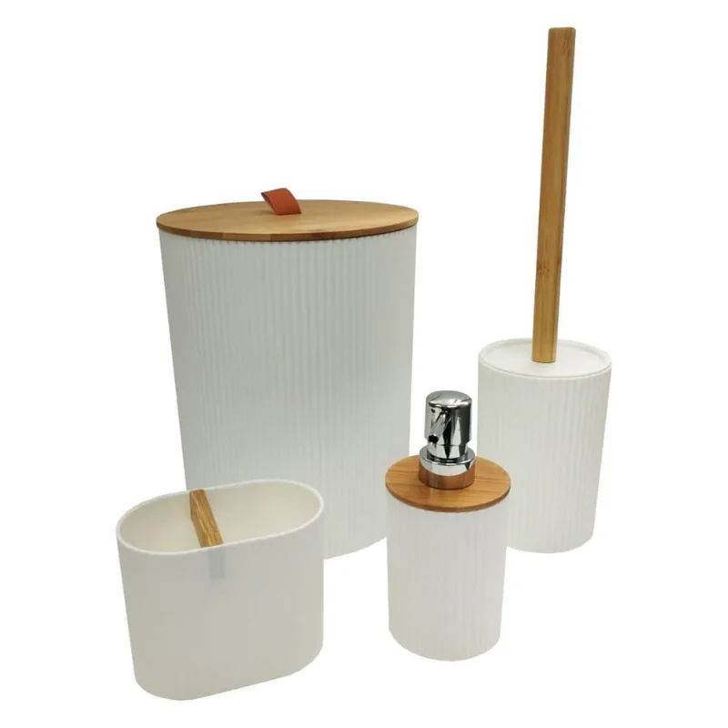 Kit Banheiro 4 Peças Branco Bambu